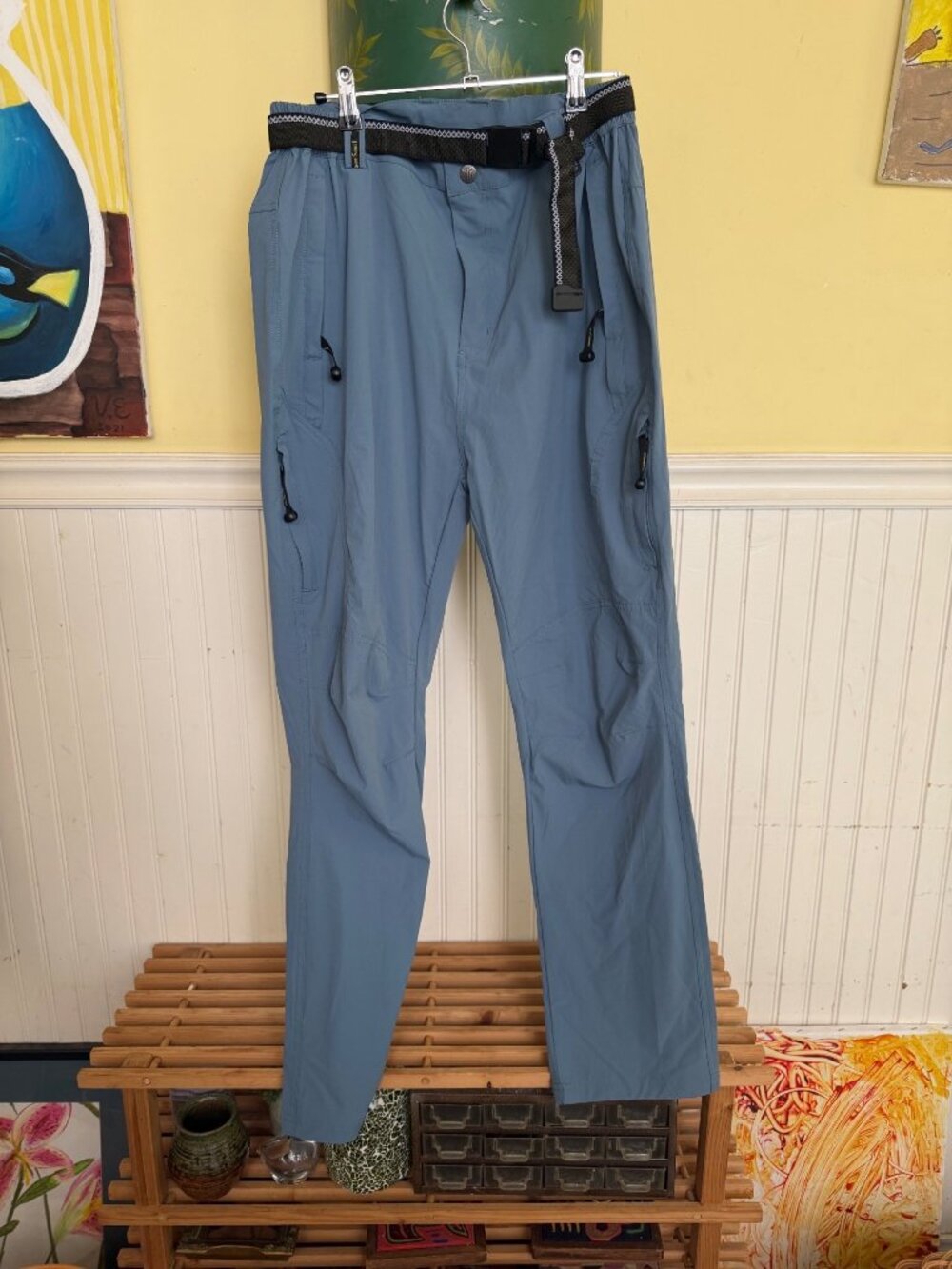 Trr Lightweight Outdoor Hiking Pants With Adjustable Belt & Zip Pockets Blue